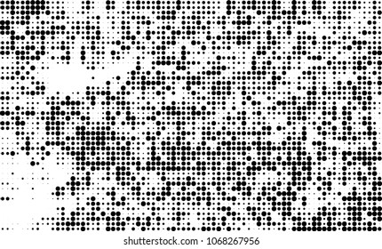 Halftone is black and white. A chaotic pattern of dots on a white background