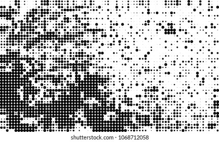 Halftone is black and white. A chaotic pattern of dots on a white background