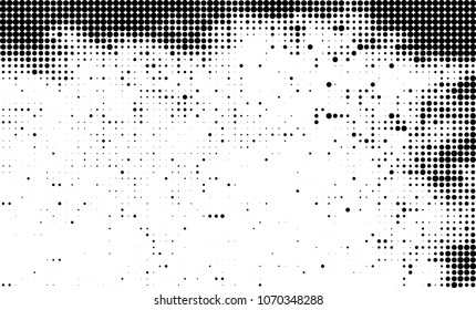 Halftone is black and white. A chaotic pattern of dots on a white background