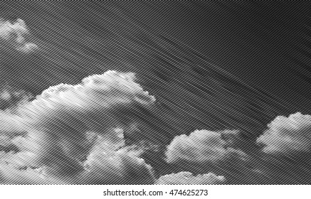 nubes blancas y negras de medio tono, ilustración vectorial, raster lineal