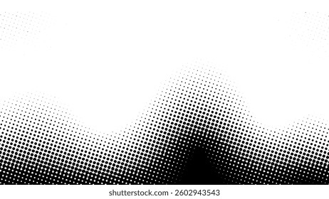 Halftone black and white dot background with wave shape. Suitable for comics, prints, posters, etc.