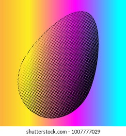 halftone black white egg on multicolored striped background