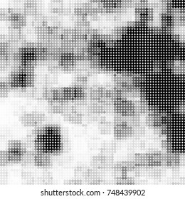 Halftone black, white, gray circles. Abstract ink spots vector pattern