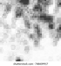 Halftone black, white, gray circles. Abstract ink spots vector pattern