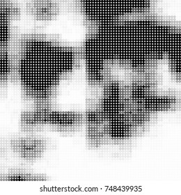 Halftone black, white, gray circles. Abstract ink spots vector pattern