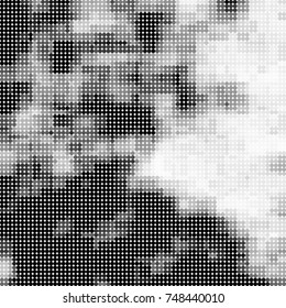Halftone black, white, gray circles. Abstract ink spots vector pattern