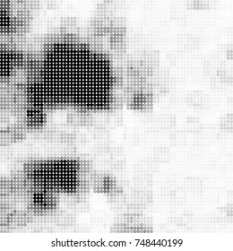 Halftone black, white, gray circles. Abstract ink spots vector pattern