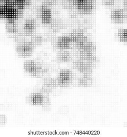 Halftone black, white, gray circles. Abstract ink spots vector pattern