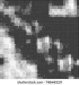 Halftone black, white, gray circles. Abstract ink spots vector pattern