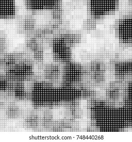 Halftone black, white, gray circles. Abstract ink spots vector pattern