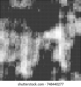 Halftone black, white, gray circles. Abstract ink spots vector pattern