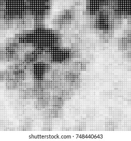 Halftone black, white, gray circles. Abstract ink spots vector pattern