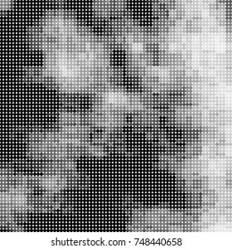 Halftone black, white, gray circles. Abstract ink spots vector pattern