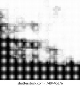 Halftone black, white, gray circles. Abstract ink spots vector pattern