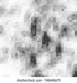 Halftone black, white, gray circles. Abstract ink spots vector pattern