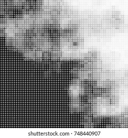 Halftone black, white, gray circles. Abstract ink spots vector pattern