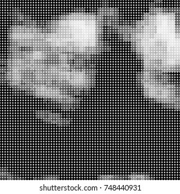 Halftone black, white, gray circles. Abstract ink spots vector pattern