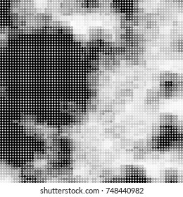 Halftone black, white, gray circles. Abstract ink spots vector pattern