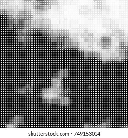 Halftone black, white, gray circles. Abstract ink spots vector pattern