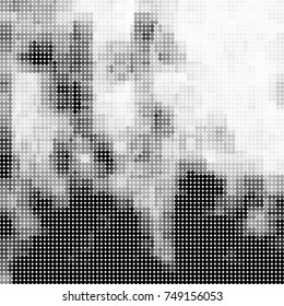 Halftone black, white, gray circles. Abstract ink spots vector pattern