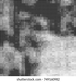 Halftone black, white, gray circles. Abstract ink spots vector pattern