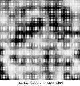 Halftone black, white, gray circles. Abstract ink spots vector pattern
