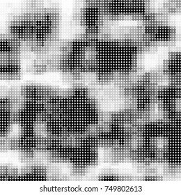 Halftone black, white, gray circles. Abstract ink spots vector pattern