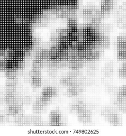 Halftone black, white, gray circles. Abstract ink spots vector pattern