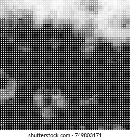 Halftone black, white, gray circles. Abstract ink spots vector pattern