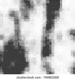 Halftone black, white, gray circles. Abstract ink spots vector pattern
