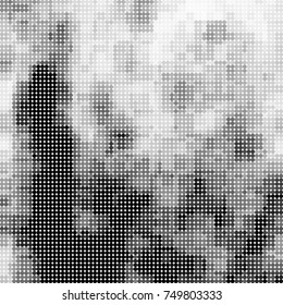 Halftone black, white, gray circles. Abstract ink spots vector pattern