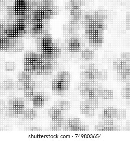 Halftone black, white, gray circles. Abstract ink spots vector pattern