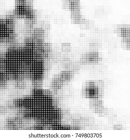 Halftone black, white, gray circles. Abstract ink spots vector pattern