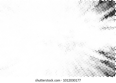Halftone black and white grunge. Texture of dots scattered on a white background. Abstract pattern in vintage art style print on business cards, badges, labels. Vector monochrome elements
