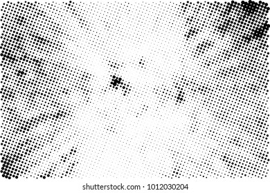 Halftone black and white grunge. Texture of dots scattered on a white background. Abstract pattern in vintage art style print on business cards, badges, labels. Vector monochrome elements