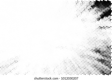 Halftone black and white grunge. Texture of dots scattered on a white background. Abstract pattern in vintage art style print on business cards, badges, labels. Vector monochrome elements
