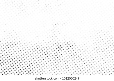 Halftone black and white grunge. Texture of dots scattered on a white background. Abstract pattern in vintage art style print on business cards, badges, labels. Vector monochrome elements