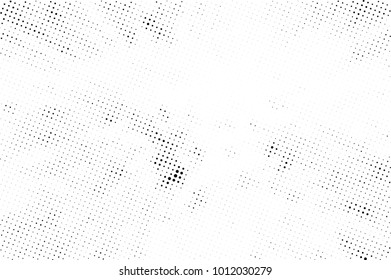 Halftone black and white grunge. Texture of dots scattered on a white background. Abstract pattern in vintage art style print on business cards, badges, labels. Vector monochrome elements