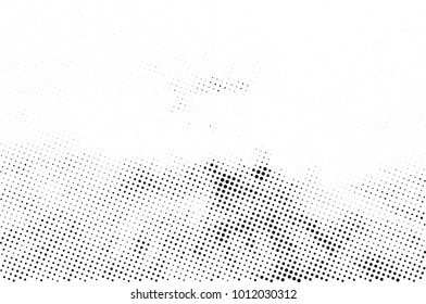 Halftone black and white grunge. Texture of dots scattered on a white background. Abstract pattern in vintage art style print on business cards, badges, labels. Vector monochrome elements