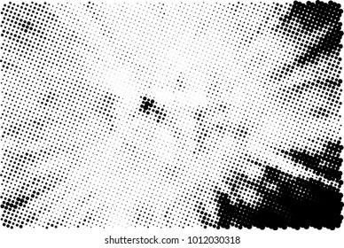 Halftone black and white grunge. Texture of dots scattered on a white background. Abstract pattern in vintage art style print on business cards, badges, labels. Vector monochrome elements