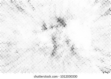 Halftone black and white grunge. Texture of dots scattered on a white background. Abstract pattern in vintage art style print on business cards, badges, labels. Vector monochrome elements