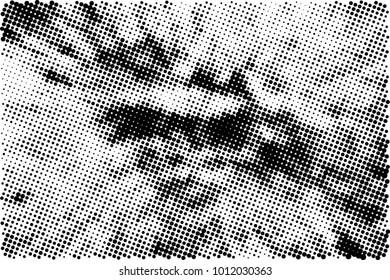 Halftone black and white grunge. Texture of dots scattered on a white background. Abstract pattern in vintage art style print on business cards, badges, labels. Vector monochrome elements