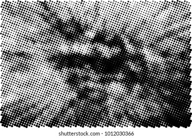 Halftone black and white grunge. Texture of dots scattered on a white background. Abstract pattern in vintage art style print on business cards, badges, labels. Vector monochrome elements