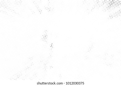 Halftone black and white grunge. Texture of dots scattered on a white background. Abstract pattern in vintage art style print on business cards, badges, labels. Vector monochrome elements