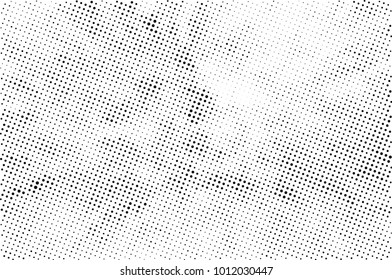 Halftone black and white grunge. Texture of dots scattered on a white background. Abstract pattern in vintage art style print on business cards, badges, labels. Vector monochrome elements