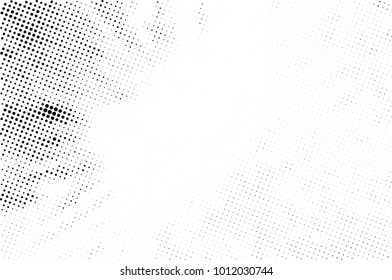 Halftone black and white grunge. Texture of dots scattered on a white background. Abstract pattern in vintage art style print on business cards, badges, labels. Vector monochrome elements