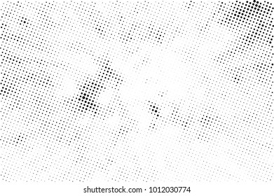 Halftone black and white grunge. Texture of dots scattered on a white background. Abstract pattern in vintage art style print on business cards, badges, labels. Vector monochrome elements