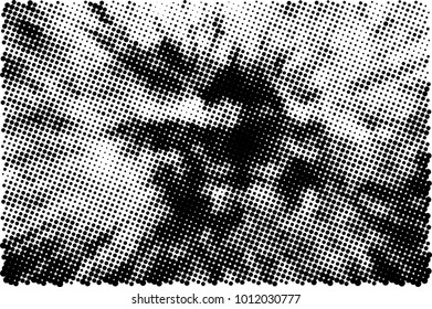Halftone black and white grunge. Texture of dots scattered on a white background. Abstract pattern in vintage art style print on business cards, badges, labels. Vector monochrome elements
