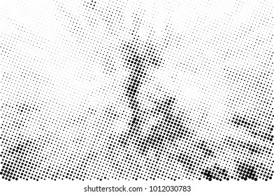 Halftone black and white grunge. Texture of dots scattered on a white background. Abstract pattern in vintage art style print on business cards, badges, labels. Vector monochrome elements