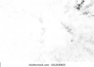Halftone black and white grunge. Texture of dots scattered on a white background. Abstract pattern in vintage art style print on business cards, badges, labels. Vector monochrome elements